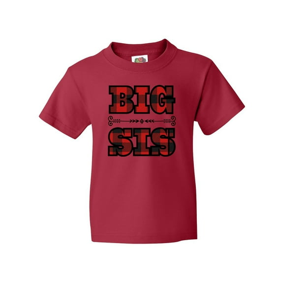 Inktastic Big Sis Buffalo Plaid Sister Youth T-Shirt