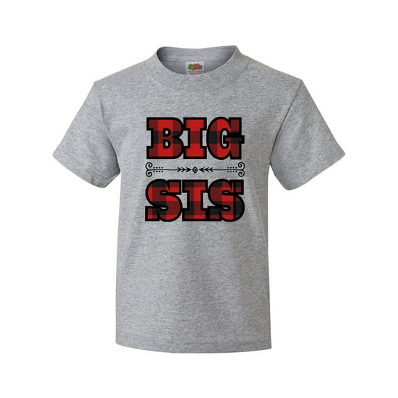 Inktastic Big Sis Buffalo Plaid Sister Youth T-Shirt