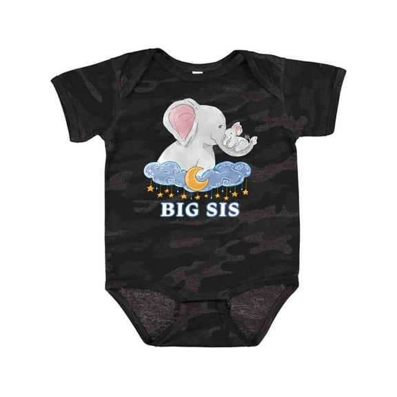 Inktastic Big Sis Cute Elephants with Moon and Stars Girls Baby Bodysuit