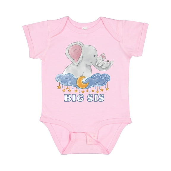 Inktastic Big Sis Cute Elephants with Moon and Stars Girls Baby Bodysuit