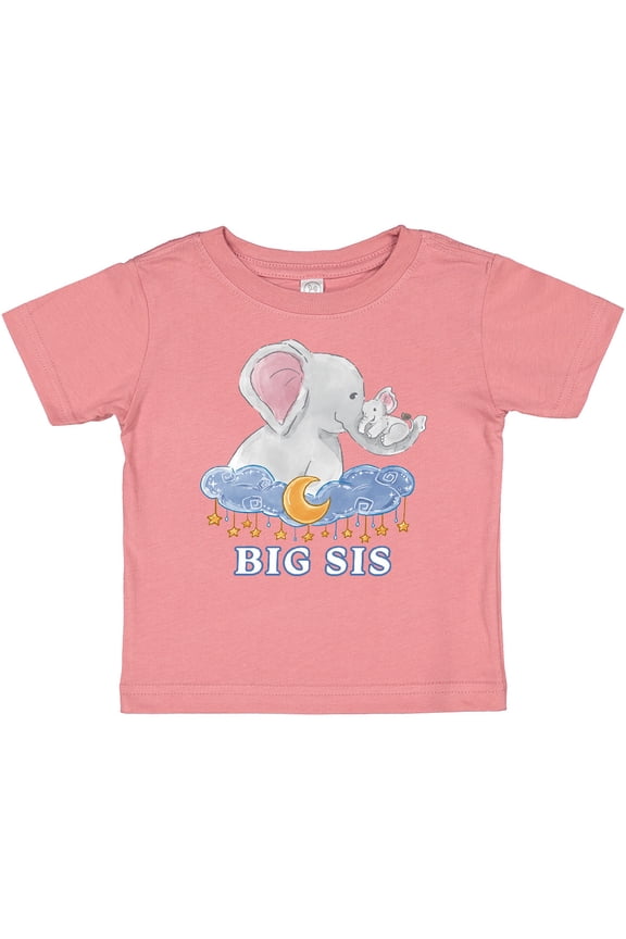 Big Sis Cute Elephants with Moon and Stars Girls Baby T-Shirt