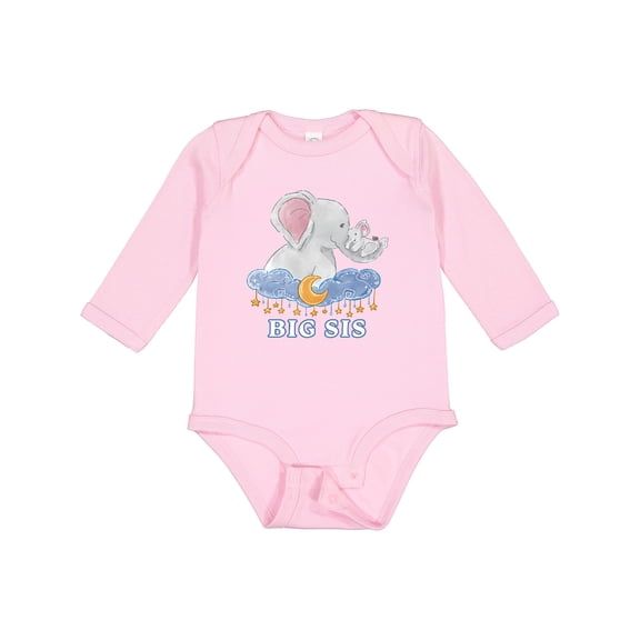 Inktastic Big Sis Cute Elephants with Moon and Stars Girls Long Sleeve Baby Bodysuit