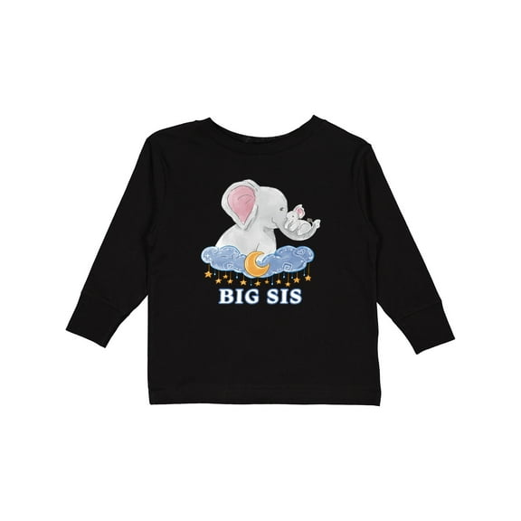 Inktastic Big Sis Cute Elephants with Moon and Stars Girls Long Sleeve Toddler T-Shirt