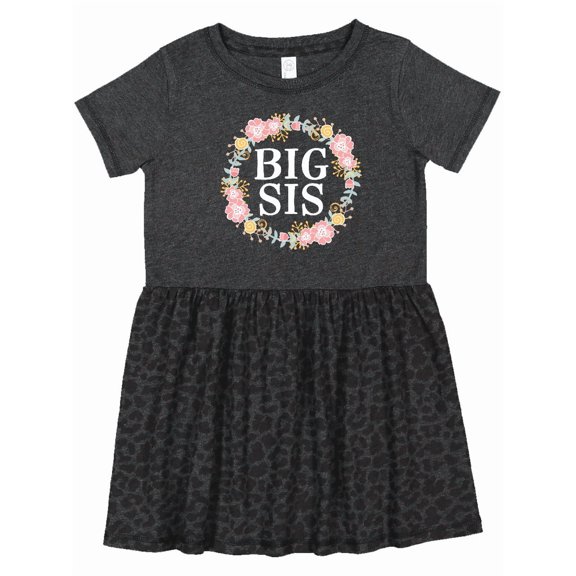 Inktastic Big Sis Rose Floral Wreath Sister Girls Toddler Dress