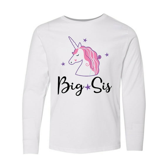 Inktastic Big Sis Unicorn Girls Sister Announcement Long Sleeve Youth T-Shirt