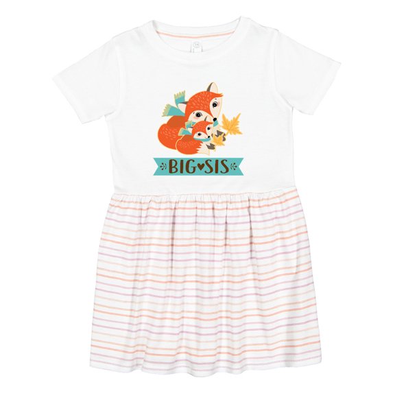 Inktastic Big Sis Woodland Fox Sister Girls Toddler Dress