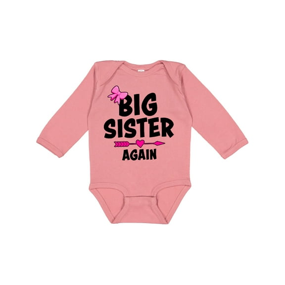 Inktastic Big Sister Again with Bow and Arrow Girls Long Sleeve Baby Bodysuit