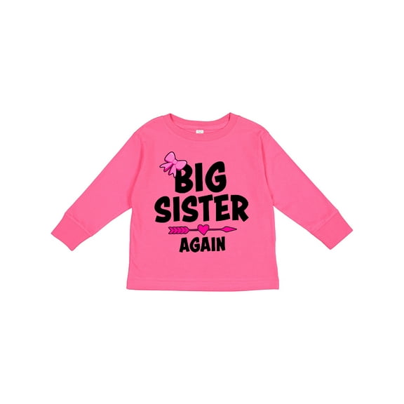 Inktastic Big Sister Again with Bow and Arrow Girls Long Sleeve Toddler T-Shirt