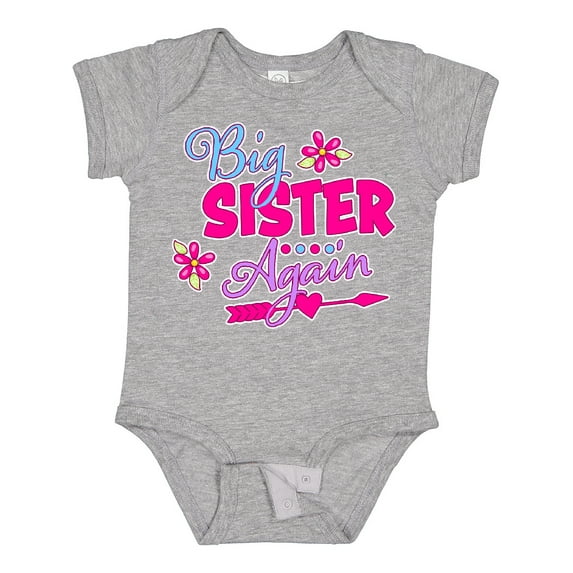 Inktastic Big Sister Again with Flowers and Arrow Girls Baby Bodysuit