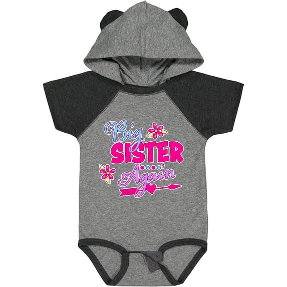Inktastic Big Sister Again with Flowers and Arrow Girls Baby Bodysuit
