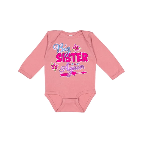 Inktastic Big Sister Again with Flowers and Arrow Girls Long Sleeve Baby Bodysuit