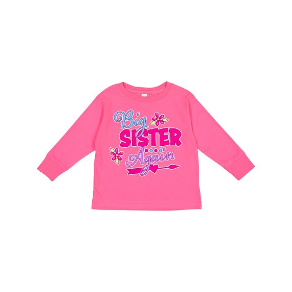 Inktastic Big Sister Again with Flowers and Arrow Girls Long Sleeve Toddler T-Shirt