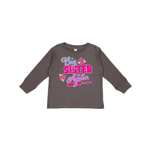 Inktastic Big Sister Again with Flowers and Arrow Girls Long Sleeve Toddler T-Shirt