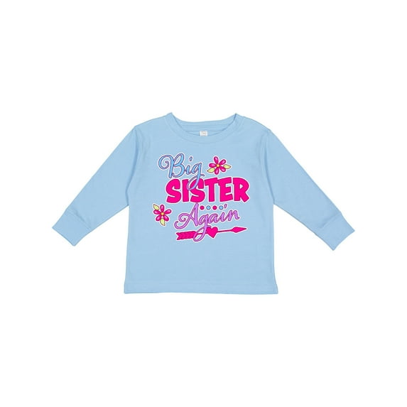 Inktastic Big Sister Again with Flowers and Arrow Girls Long Sleeve Toddler T-Shirt
