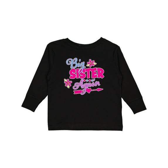 Inktastic Big Sister Again with Flowers and Arrow Girls Long Sleeve Toddler T-Shirt