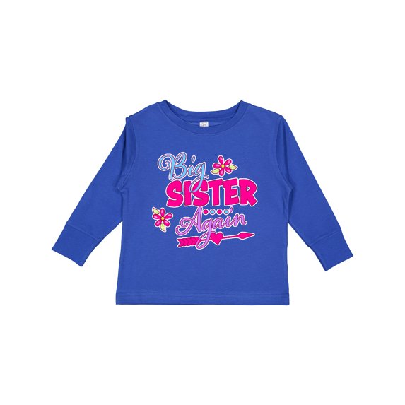 Inktastic Big Sister Again with Flowers and Arrow Girls Long Sleeve Toddler T-Shirt