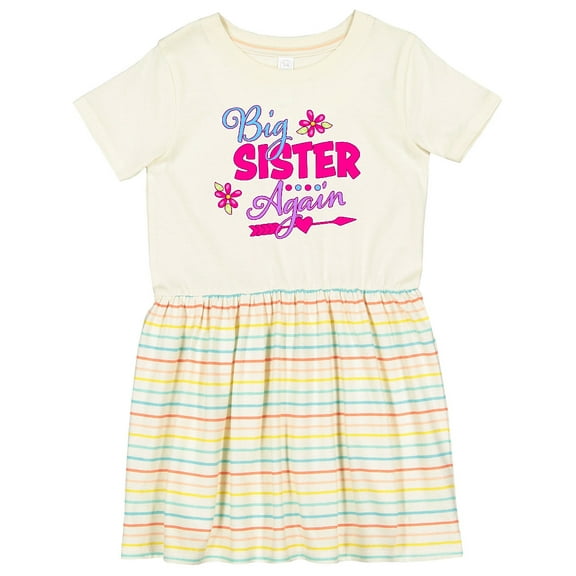 Inktastic Big Sister Again with Flowers and Arrow Girls Toddler Dress