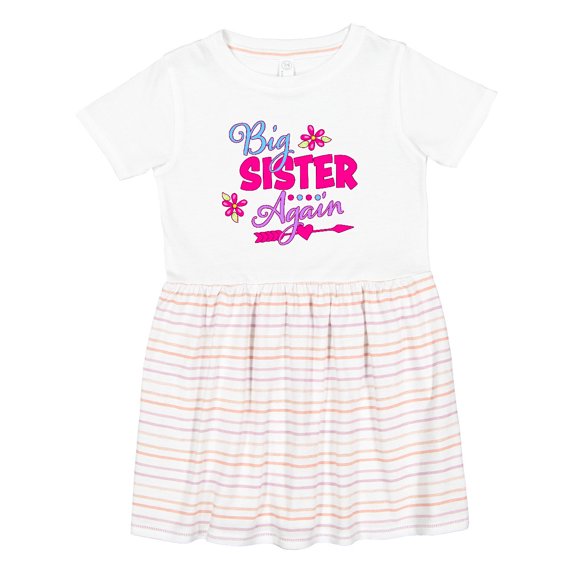 Inktastic Big Sister Again with Flowers and Arrow Girls Toddler Dress