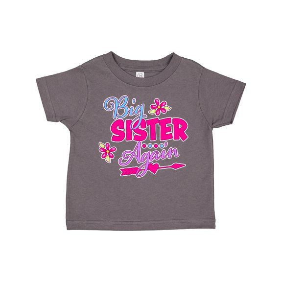 Inktastic Big Sister Again with Flowers and Arrow Girls Toddler T-Shirt