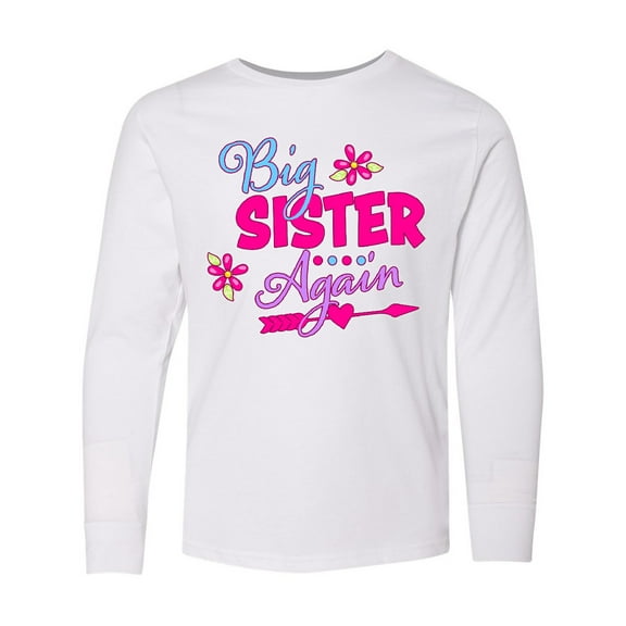 Inktastic Big Sister Again with Flowers and Arrow Long Sleeve Youth T-Shirt