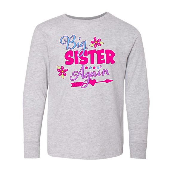 Inktastic Big Sister Again with Flowers and Arrow Long Sleeve Youth T-Shirt