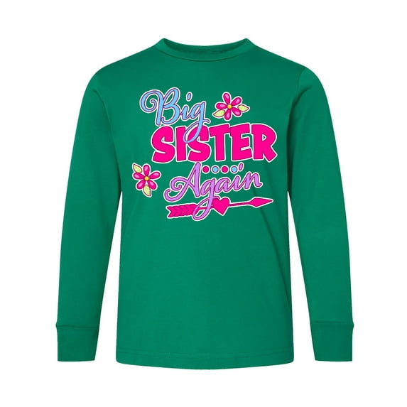Inktastic Big Sister Again with Flowers and Arrow Long Sleeve Youth T-Shirt