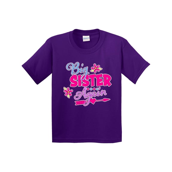 Inktastic Big Sister Again with Flowers and Arrow Youth T-Shirt