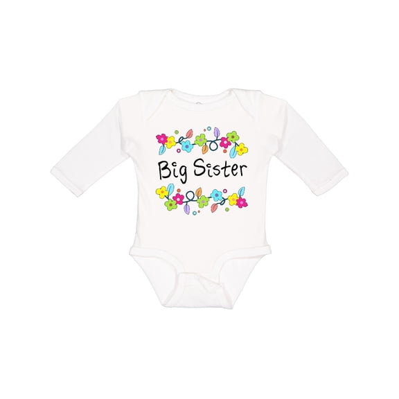 Inktastic Big Sister - Bright Flowers Girls Long Sleeve Baby Bodysuit
