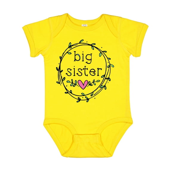 Inktastic Big Sister Leaves, Circle, Heart Girls Baby Bodysuit