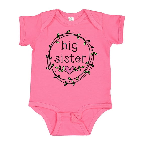Inktastic Big Sister Leaves, Circle, Heart Girls Baby Bodysuit