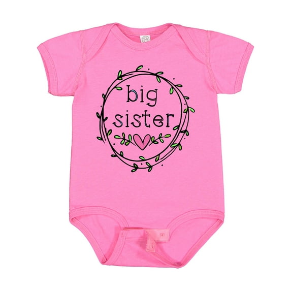 Inktastic Big Sister Leaves, Circle, Heart Girls Baby Bodysuit