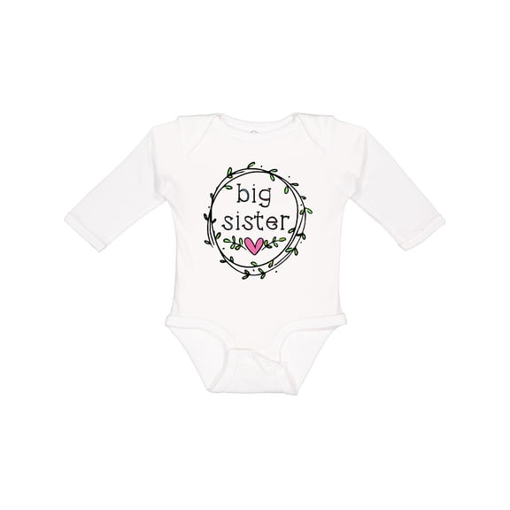 Inktastic Big Sister Leaves, Circle, Heart Girls Long Sleeve Baby Bodysuit