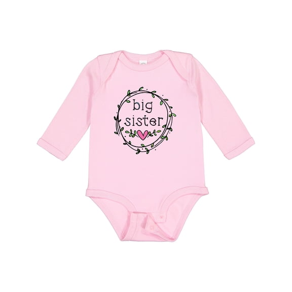 Inktastic Big Sister Leaves, Circle, Heart Girls Long Sleeve Baby Bodysuit