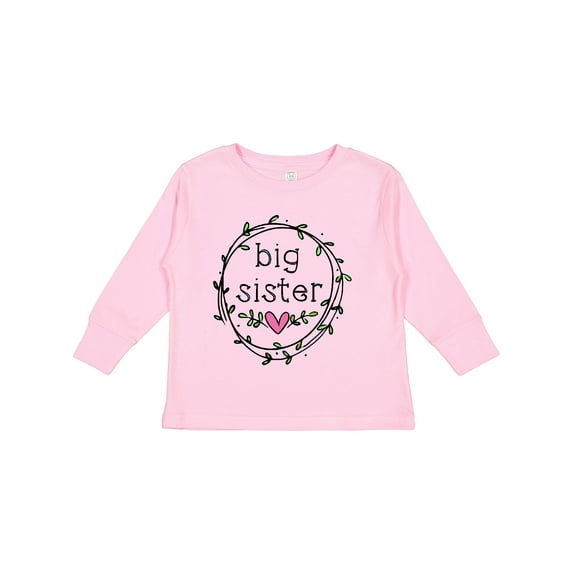 Inktastic Big Sister Leaves, Circle, Heart Girls Long Sleeve Toddler T-Shirt