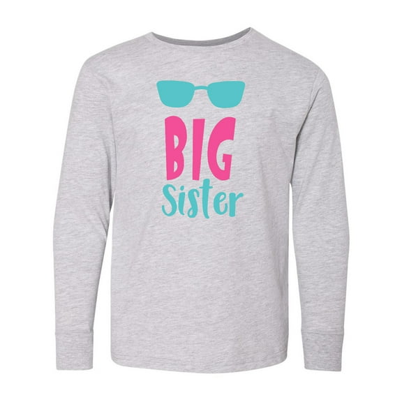 Inktastic Big Sister, Older Sister, Sunglasses - Blue Pink Long Sleeve Youth T-Shirt