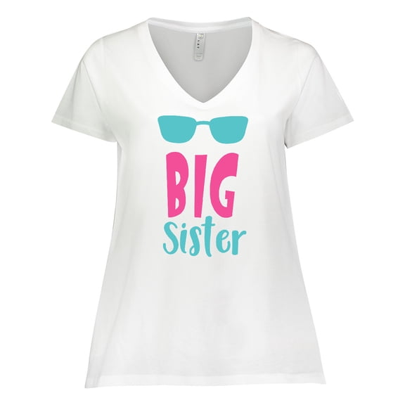 Inktastic Big Sister, Older Sister, Sunglasses - Blue Pink Women's Plus Size V-Neck T-Shirt