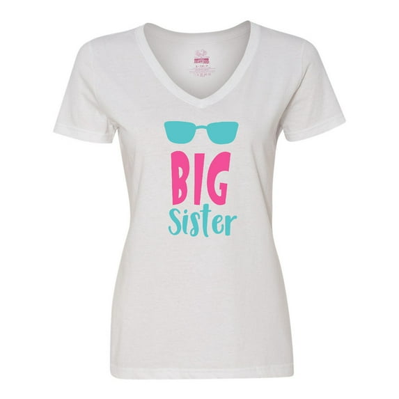 Inktastic Big Sister, Older Sister, Sunglasses - Blue Pink Women's V-Neck T-Shirt