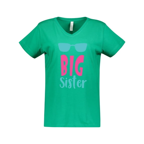 Inktastic Big Sister, Older Sister, Sunglasses - Blue Pink Women's V-Neck T-Shirt