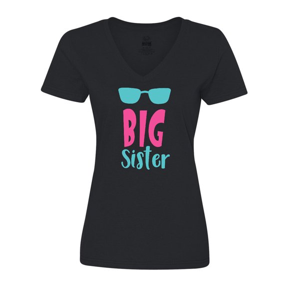 Inktastic Big Sister, Older Sister, Sunglasses - Blue Pink Women's V-Neck T-Shirt