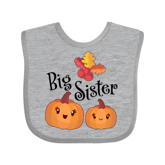 Inktastic Big Sister Pumpkins with Fall Leaves Girls Baby Bib