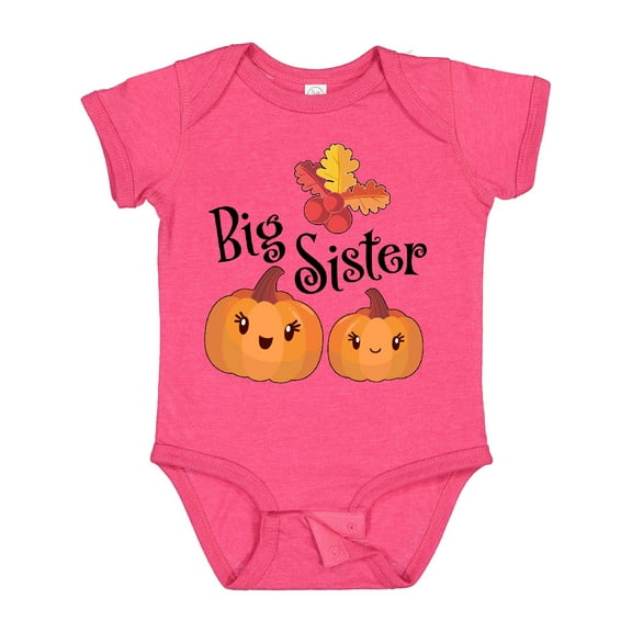 Inktastic Big Sister Pumpkins with Fall Leaves Girls Baby Bodysuit