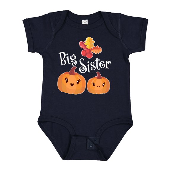 Inktastic Big Sister Pumpkins with Fall Leaves Girls Baby Bodysuit