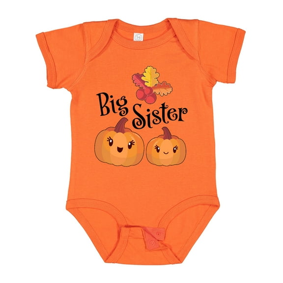 Inktastic Big Sister Pumpkins with Fall Leaves Girls Baby Bodysuit