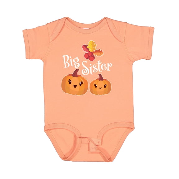 Inktastic Big Sister Pumpkins with Fall Leaves Girls Baby Bodysuit
