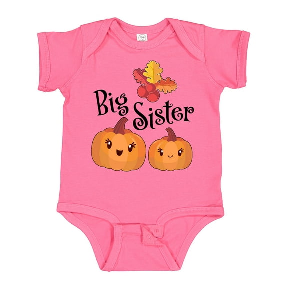 Inktastic Big Sister Pumpkins with Fall Leaves Girls Baby Bodysuit