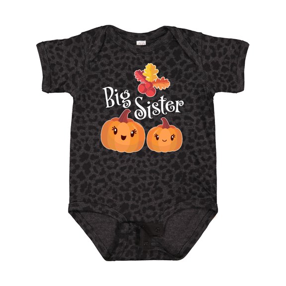 Inktastic Big Sister Pumpkins with Fall Leaves Girls Baby Bodysuit