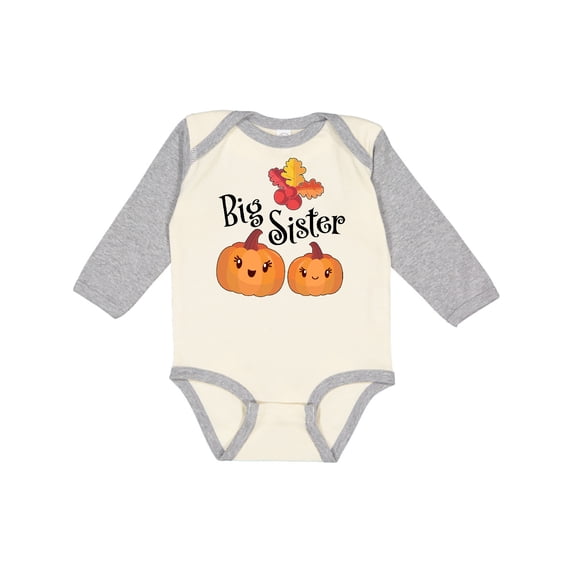 Inktastic Big Sister Pumpkins with Fall Leaves Girls Long Sleeve Baby Bodysuit