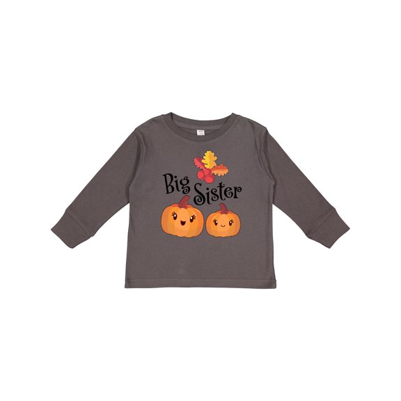 Inktastic Big Sister Pumpkins with Fall Leaves Girls Long Sleeve Toddler T-Shirt