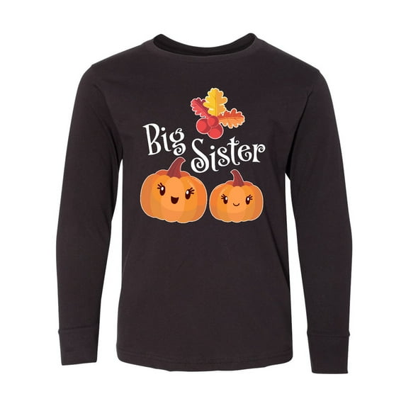 Inktastic Big Sister Pumpkins with Fall Leaves Long Sleeve Youth T-Shirt