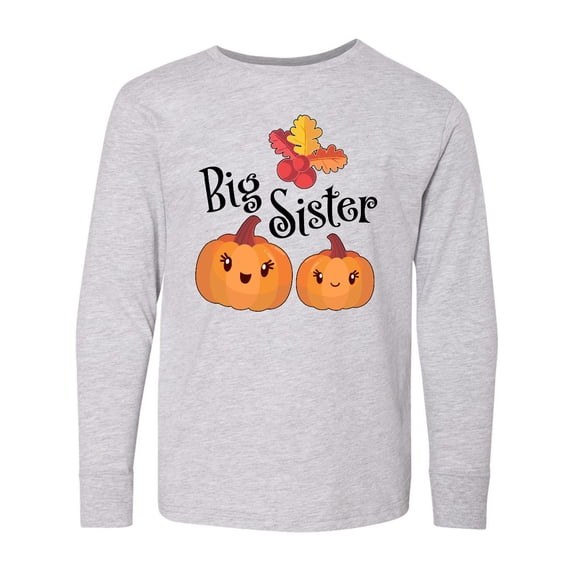 Inktastic Big Sister Pumpkins with Fall Leaves Long Sleeve Youth T-Shirt